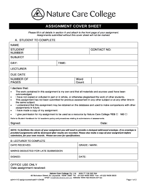 Assignment Cover Sheet