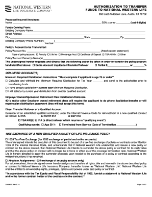 Authorization to Transfer Funds to National Western Life