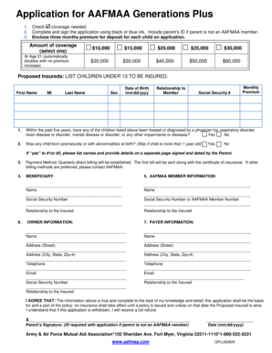 AAFMAA Generations Plus Child Life Insurance Application