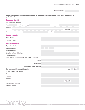 Beazley Pleasure Craft Claim Form