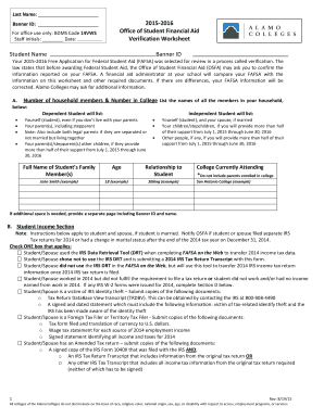 2015-2016 Verification Worksheet