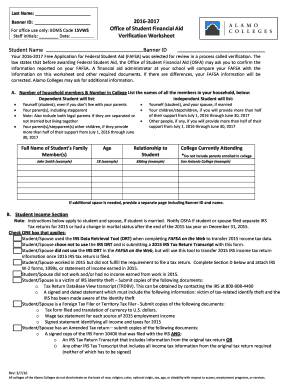 2016-2017 FAFSA Verification Worksheet