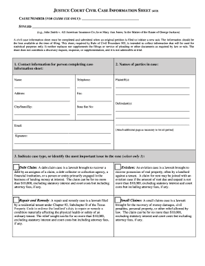 Justice Court Civil Case Information Sheet