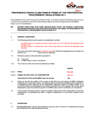 South Africa B-BBEE Preference Points Claim Form