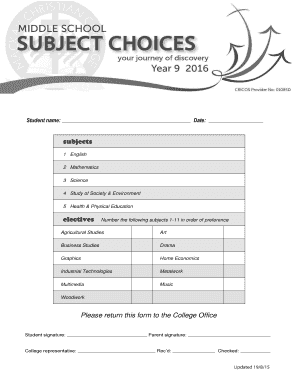 Student Subject Selection Form