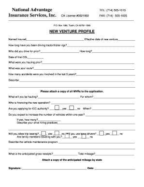 New Venture Profile Form