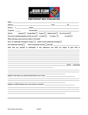 NYLT Participant Self Evaluation Form