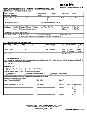 Torchmark Corporation Dental Enrollment Form