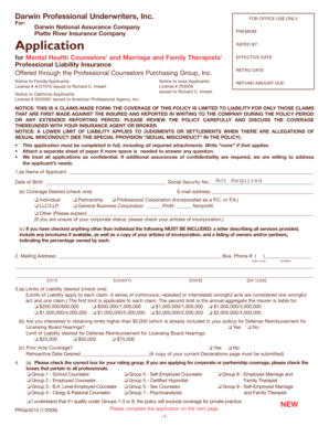 Professional Liability Insurance Application for Counselors