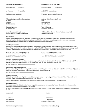 Contrat de location d'un studio meublé