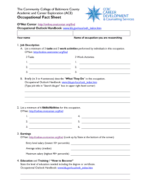 Occupational Fact Sheet Template