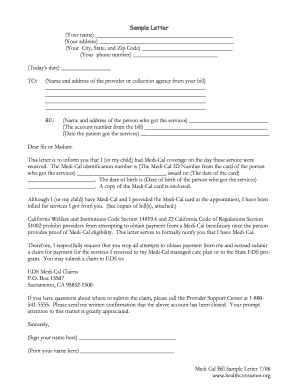 Medi-Cal Bill Dispute Letter