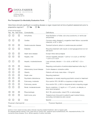 Pre-Transplant Co-Morbidity Evaluation Form