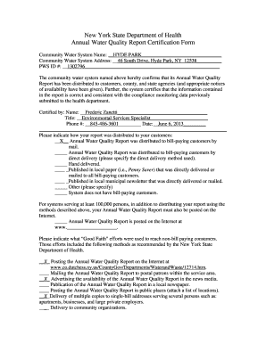New York Annual Water Quality Report Certification
