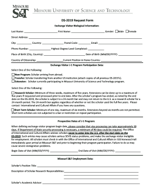 DS-2019 Request Form