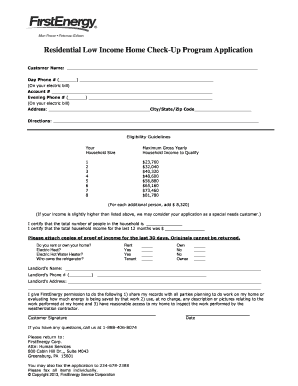 Residential Low Income Home Check-Up Program Application
