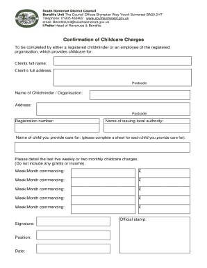 Confirmation of Childcare Charges