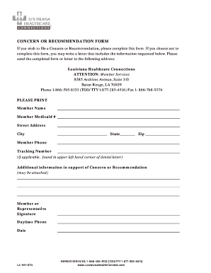 Louisiana Healthcare Concern or Recommendation Form