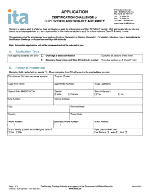 British Columbia Certification Challenge or Supervision and Sign-Off Authority Application