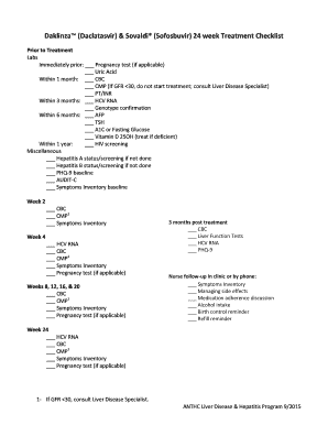 Daklinza and Sovaldi 24 Week Treatment Checklist