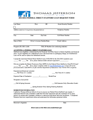Federal Direct Stafford Loan Request Form
