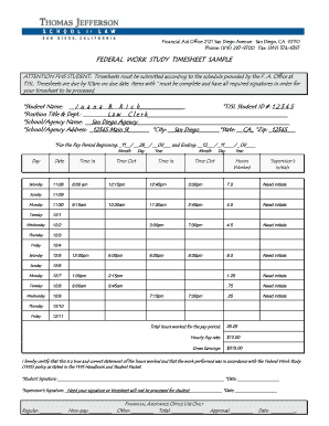 FEDERAL WORK STUDY TIMESHEET SAMPLE - tjsl