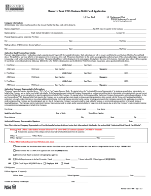 Resource Bank VISA Business Debit Card Application