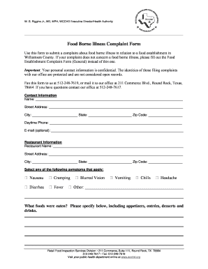 Food Borne Illness Complaint Form