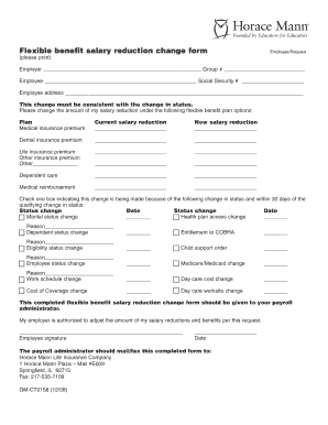 Flexible Benefit Salary Reduction Change Form