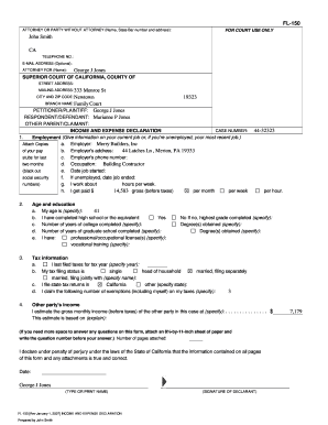 California Income and Expense Declaration Form FL-150