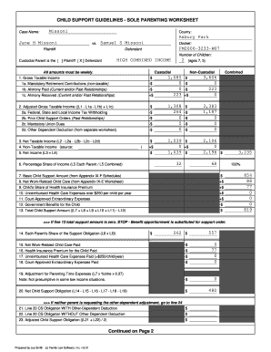 Child Support Guidelines Sole Parenting Worksheet