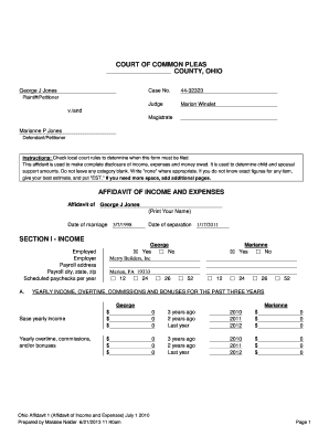Affidavit of Income and Expenses