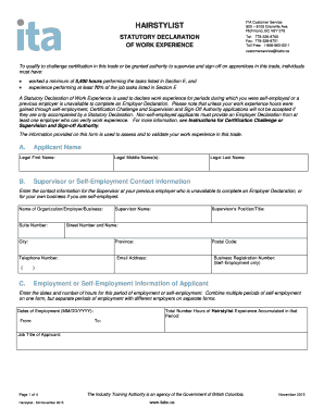 Statutory Declaration of Work Experience for Hairstylist Certification