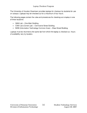 University of Houston-Downtown Laptop Checkout Form