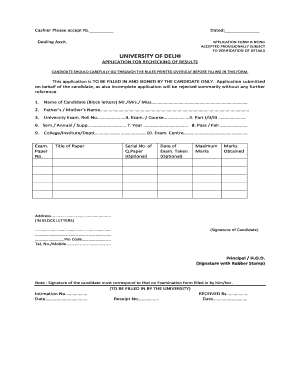 University of Delhi Result Rechecking Application Form
