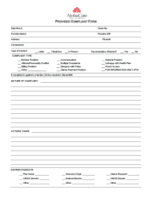 Provider Complaint Form