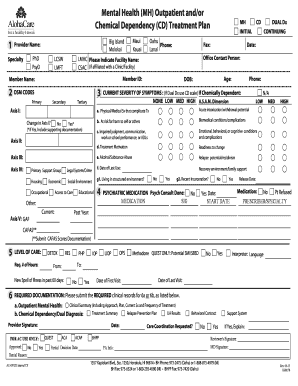 Mental Health and Chemical Dependency Treatment Plan