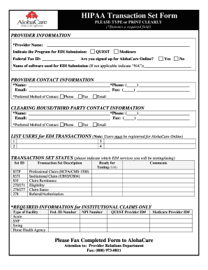 HIPAA Transaction Set Form