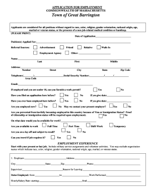 Massachusetts Employment Application Form