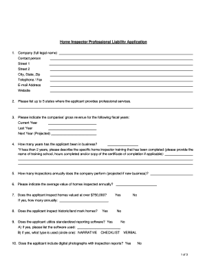 Home Inspector Professional Liability Application