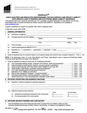 Data Breach and Privacy Insurance Questionnaire