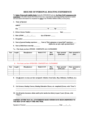 Boating Experience Resume
