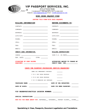 US Passport Extension Work Order Form