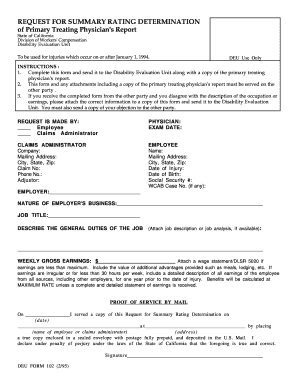Request for Summary Rating Determination