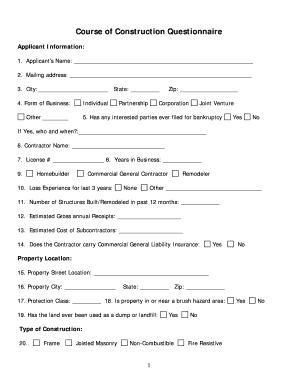 Course of Construction Questionnaire
