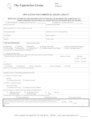 Commercial Equine Liability Application
