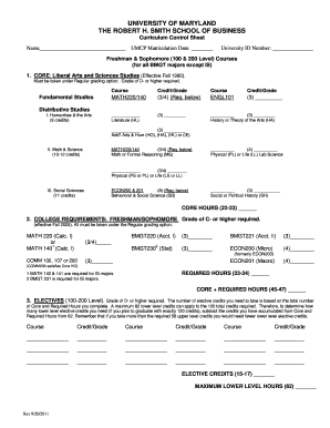 University of Maryland Curriculum Control Sheet