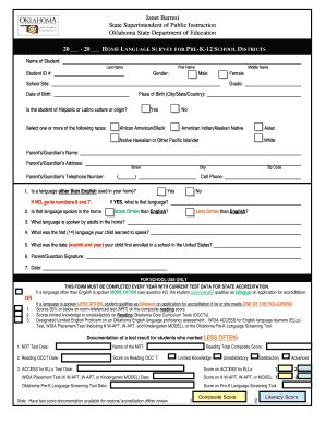 Oklahoma Home Language Survey for Pre-K-12