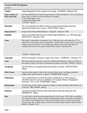 Creator Field Descriptions Form