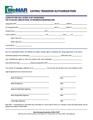 Listing Transfer Authorization Form